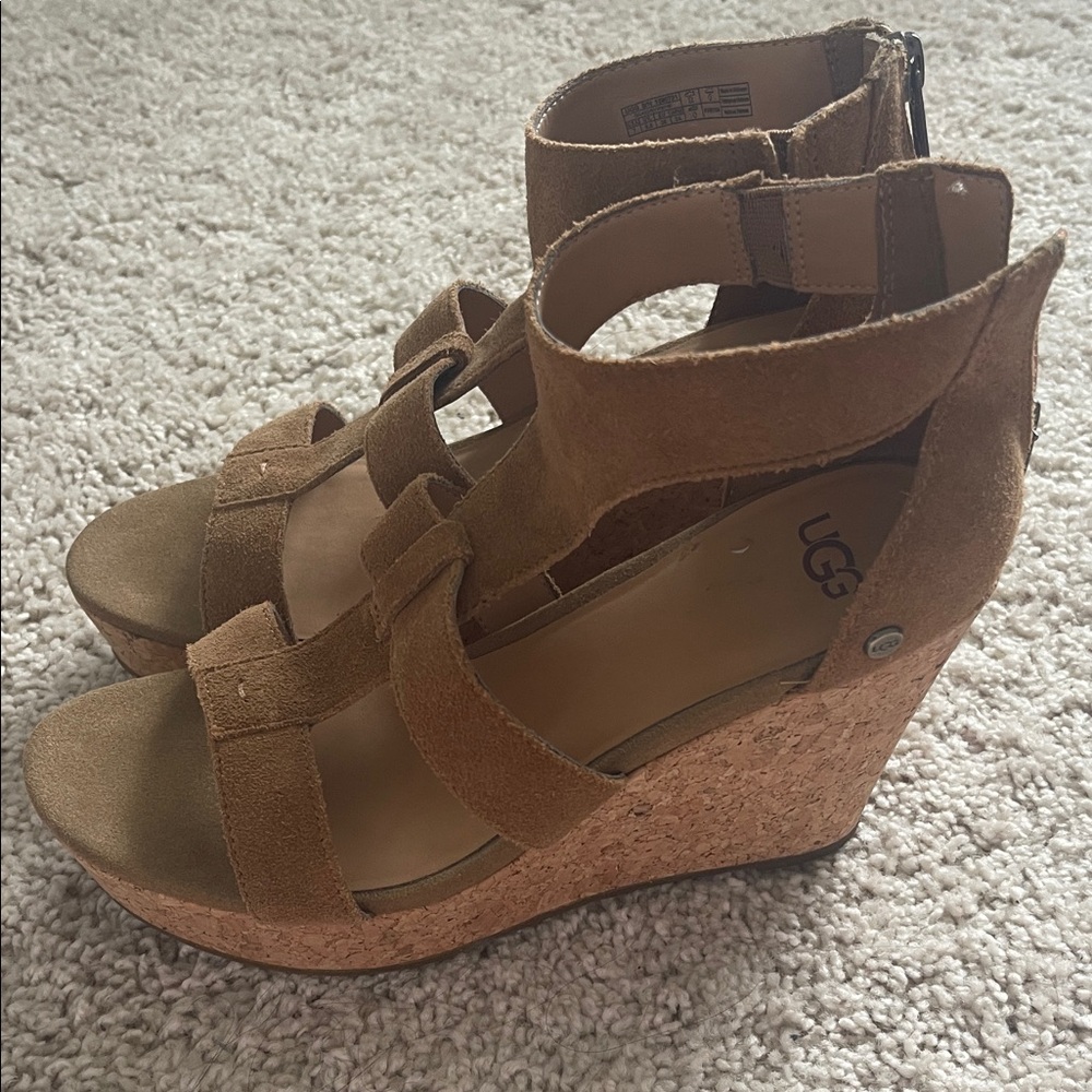 UGG Women's Brown Suede Wedge Sandals